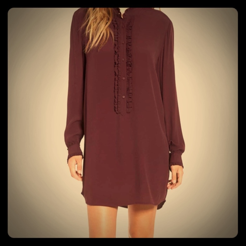 Ruffle front shirt dress
